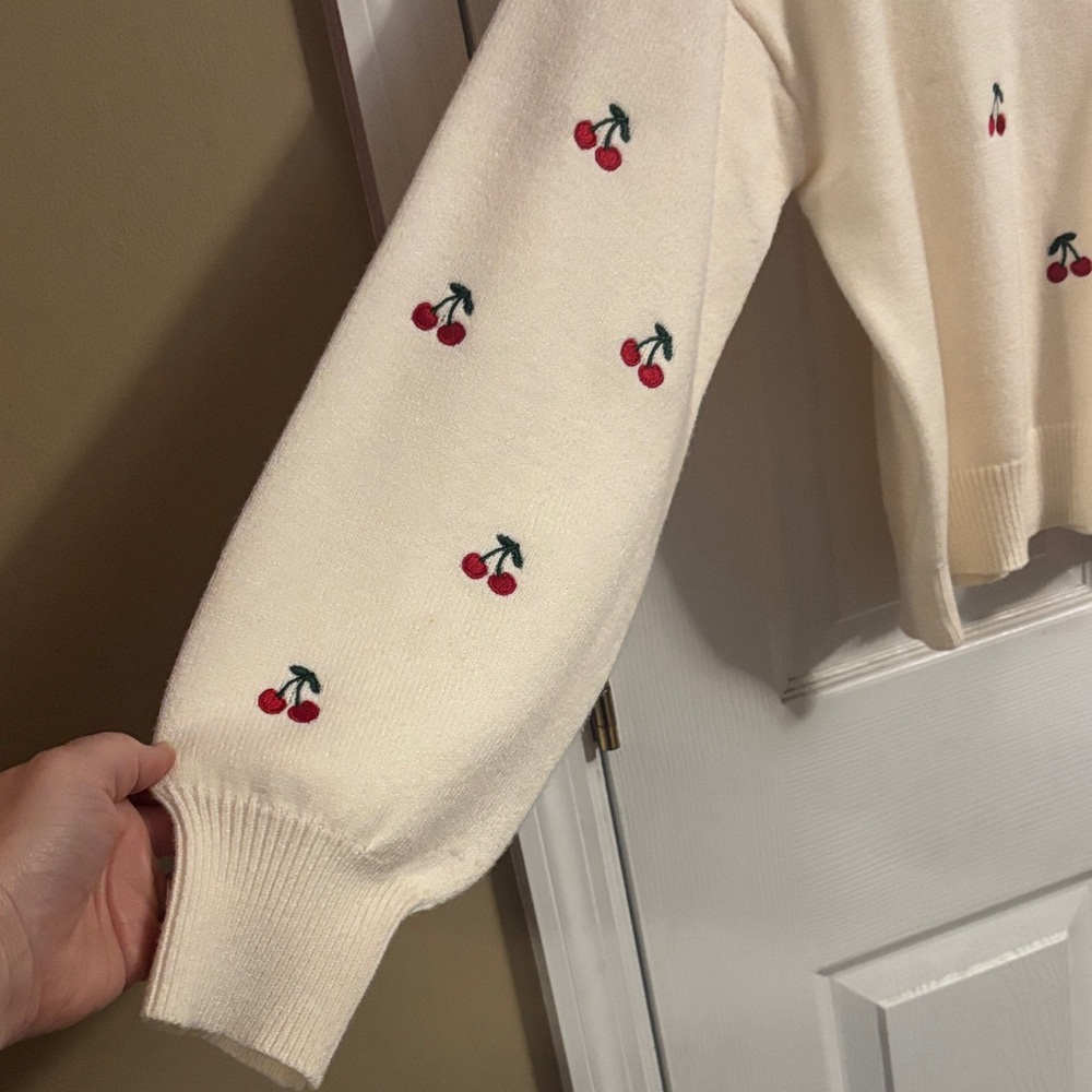 Jessica Simpson Cream Crew Sweater with Cherry Motif - Picture 3 of 5
